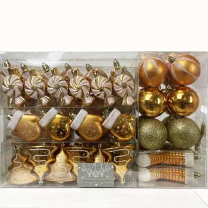 Zestaw dekoracji choinkowych Bombki Bańki złote77szt