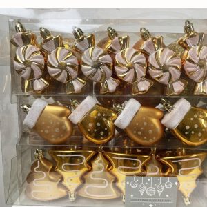 Zestaw dekoracji choinkowych Bombki Bańki złote77szt