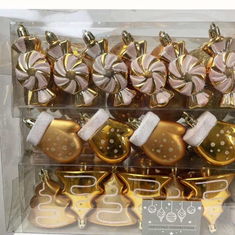 Zestaw dekoracji choinkowych Bombki Bańki złote77szt