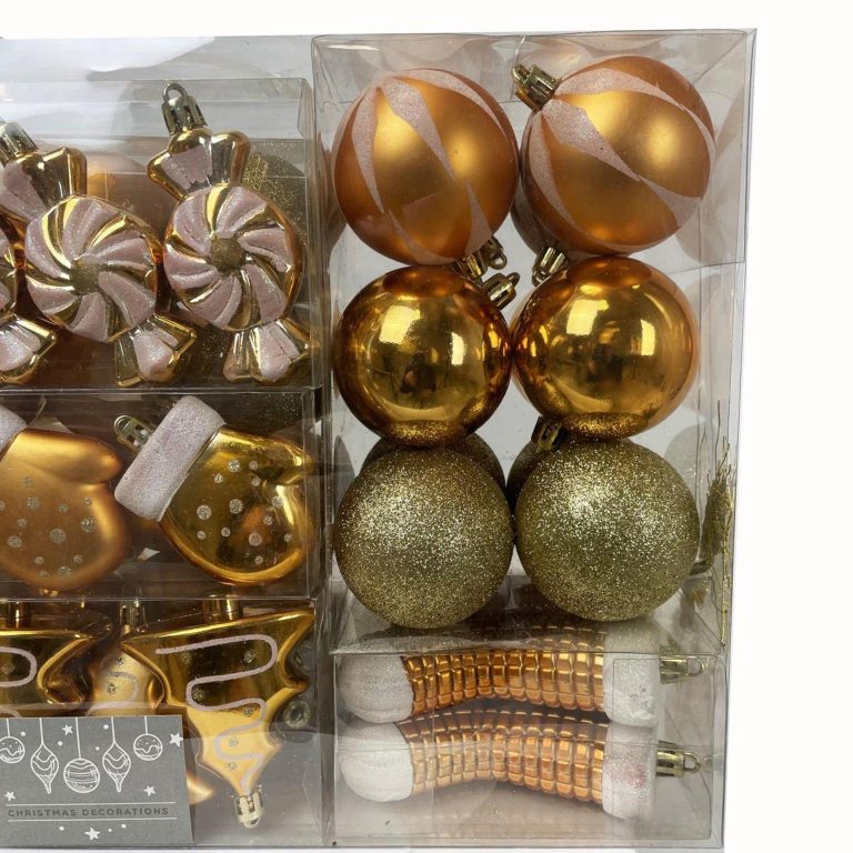 Zestaw dekoracji choinkowych Bombki Bańki złote77szt
