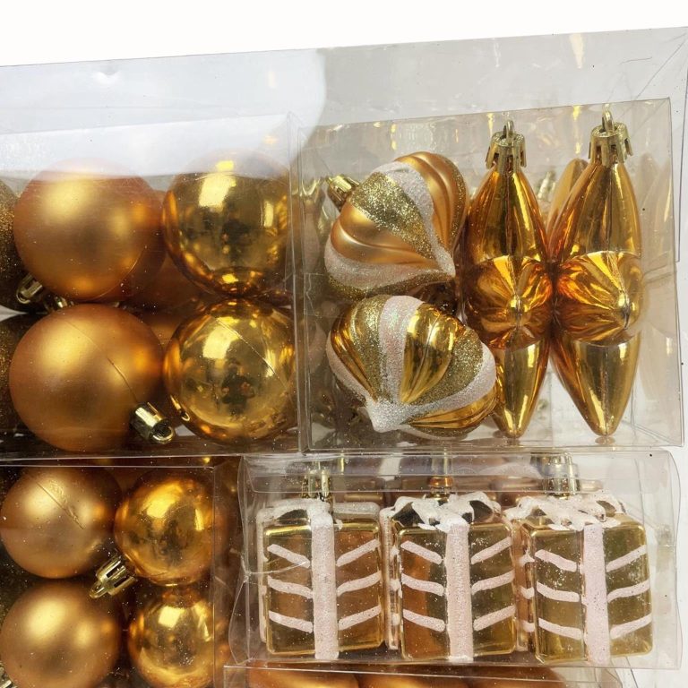 Zestaw dekoracji choinkowych Bombki Bańki złote77szt