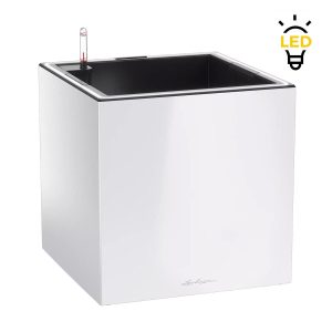 Doniczka plastikowa Lechuza Canto Led kostka biała