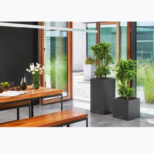 Doniczka plastikowa Lechuza Canto Led kostka antracytowa