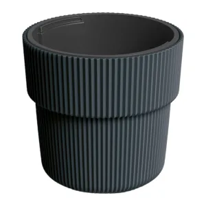 Doniczka plastikowa "Z kołnierzem" prążkowana antracytowa
