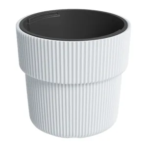 Doniczka plastikowa "Z kołnierzem" prążkowana biała