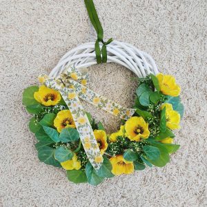 Wianek wiosenny ze sztucznych kwiatów  - 45cm - ręcznie robiony