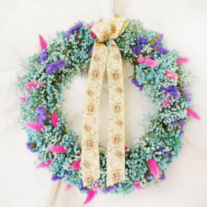 Wianek na drzwi z gipsówki żywej niebieski 40cm