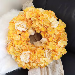 Wianek wiosenny ze sztucznych kwiatów hortensji - 45cm - ręcznie robiony