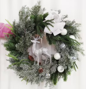 Wianek na drzwi świąteczny bożonarodzeniowy sztuczny z jeleniem 65cm