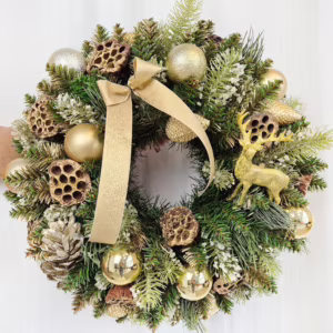 Wianek na drzwi świąteczny bożonarodzeniowy złoty z jeleniem 50cm