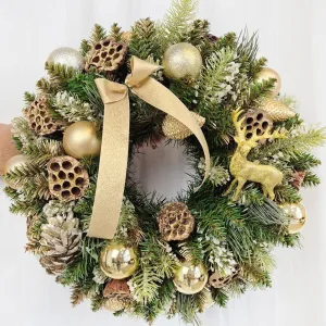 Wianek na drzwi świąteczny bożonarodzeniowy złoty z jeleniem 50cm
