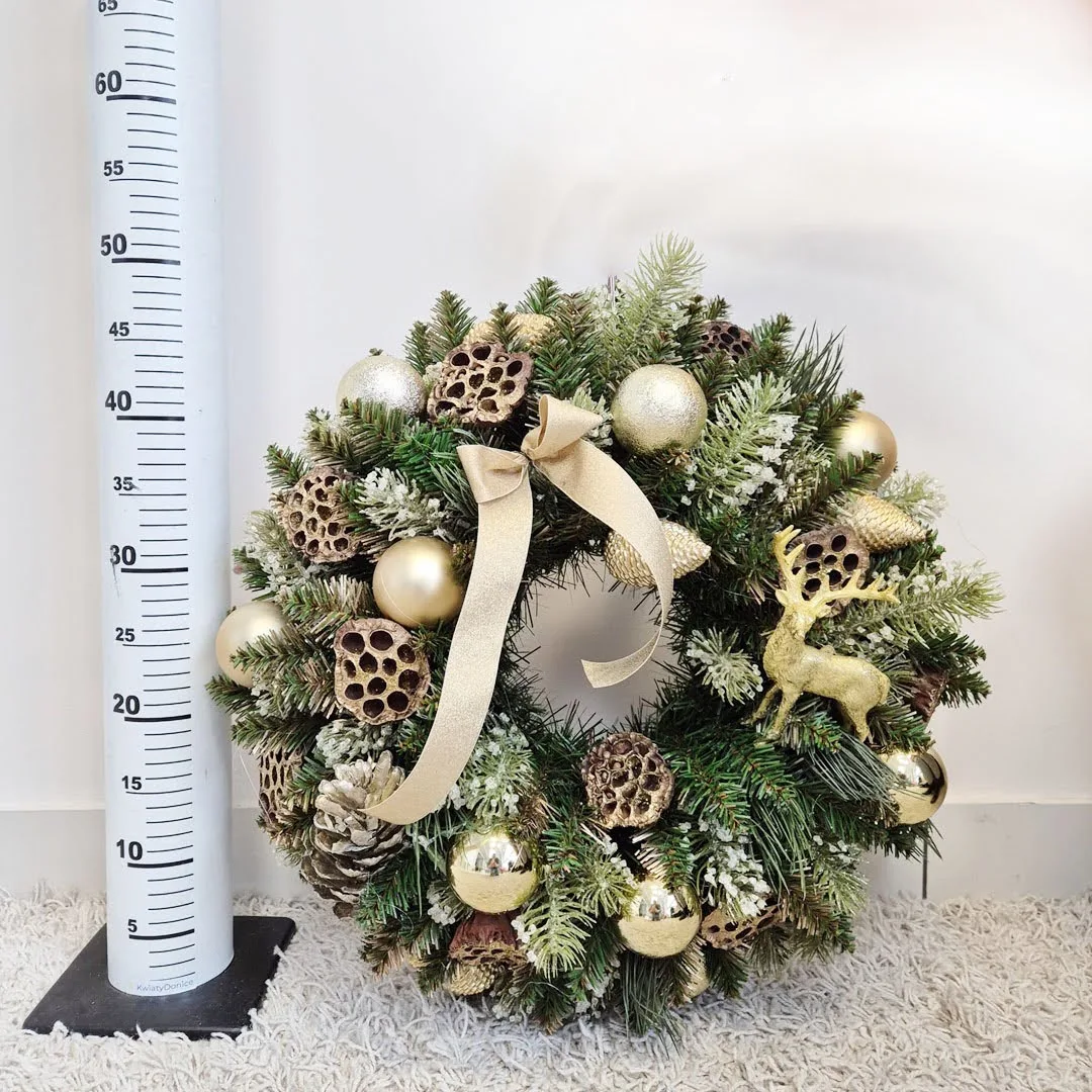 Wianek na drzwi świąteczny bożonarodzeniowy złoty z jeleniem 50cm