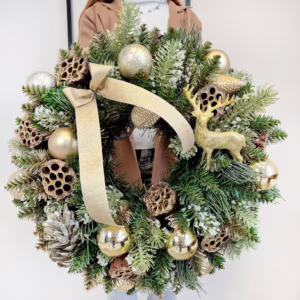 Wianek na drzwi świąteczny bożonarodzeniowy złoty z jeleniem 50cm