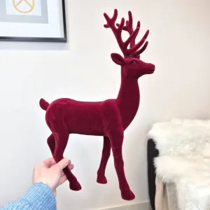 Renifer jeleń welurowa figurka świąteczna bordowa 45cm