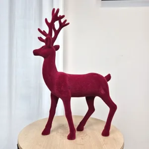 Renifer jeleń welurowa figurka świąteczna bordowa 45cm