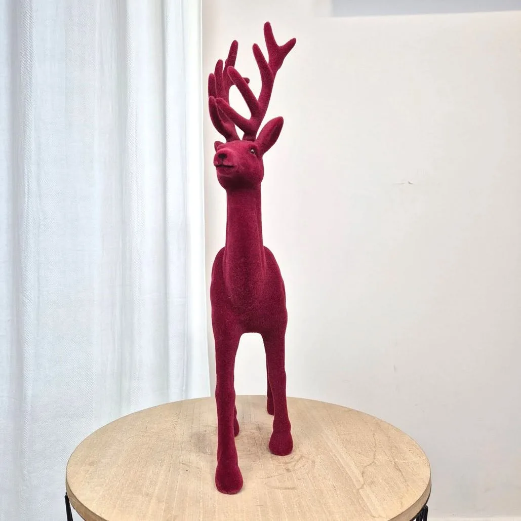 Renifer jeleń welurowa figurka świąteczna bordowa 45cm