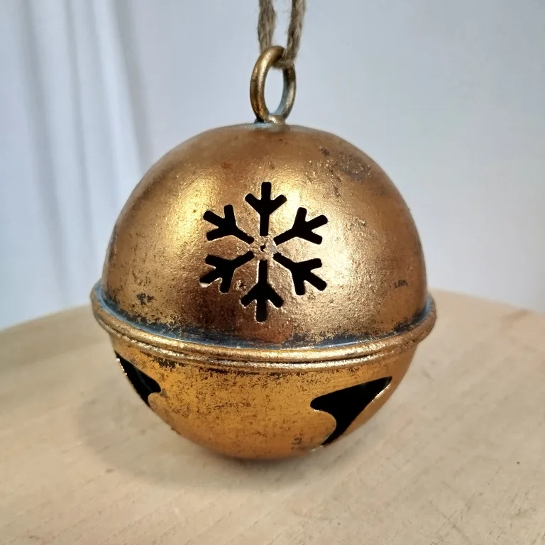 Dzwon metalowy złoty okrągły - ozdoba na drzwi 14cm
