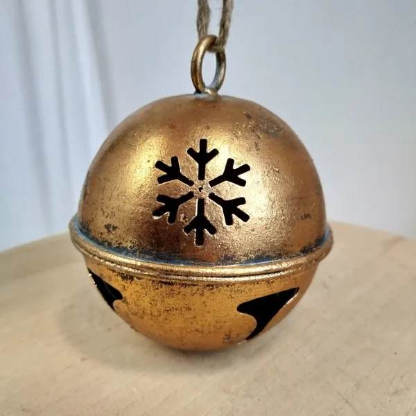 Dzwon metalowy złoty okrągły - ozdoba na drzwi 14cm