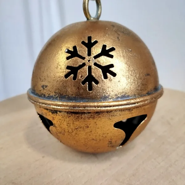 Dzwon metalowy złoty okrągły - ozdoba na drzwi 14cm