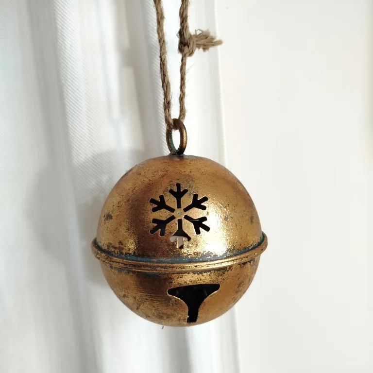 Dzwon metalowy złoty okrągły - ozdoba na drzwi 14cm