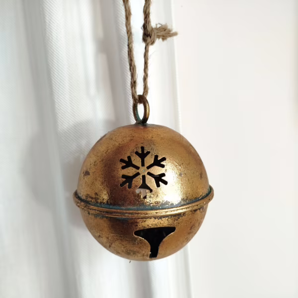 Dzwon metalowy złoty okrągły - ozdoba na drzwi 14cm