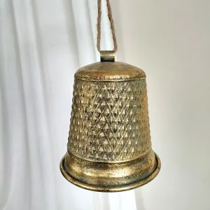 Metalowy złoty dzwon - ozdoba na drzwi 23cm