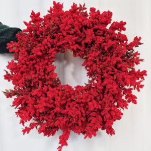 Wianek na drzwi świąteczny bożonarodzeniowy z czerwonych oprószonych gałązek 50cm