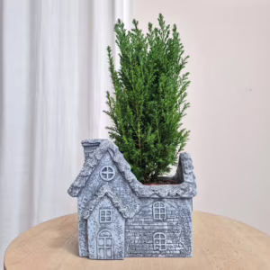 Osłonka na doniczkę betonowa szara w kształcie domku 10x7,5cm