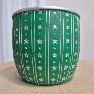 Osłonka na doniczkę ceramiczna zielona świąteczna w srebrne gwiazdki 12cm