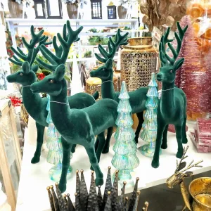 Renifer jeleń welurowa figurka świąteczna zielona 45cm