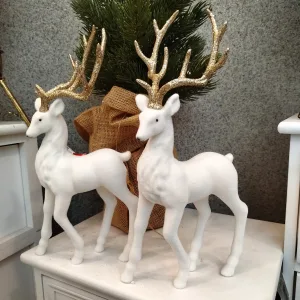 Renifer jeleń welurowa figurka świąteczna biała 32cm
