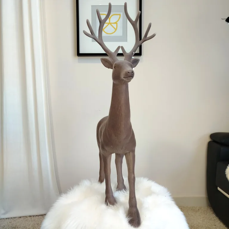 Renifer jeleń welurowa figurka świąteczna szara 85cm