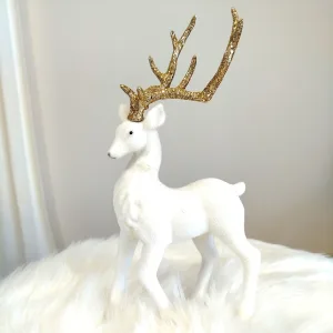 Renifer jeleń welurowa figurka świąteczna biała 32cm