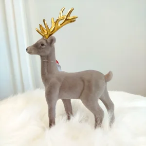 Renifer jeleń welurowa figurka świąteczna szara 23cm
