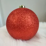 Bombka duża czerwona brokatowa nietłukąca
