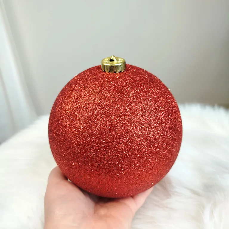 Bombka duża czerwona brokatowa nietłukąca