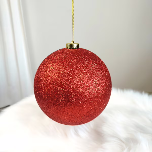 Bombka duża czerwona brokatowa nietłukąca