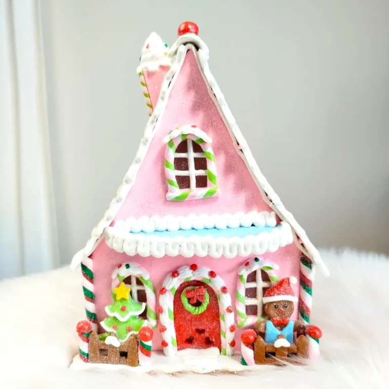 Świecący kolorowy domek piernikowy, cukierkowa chatka 26cm