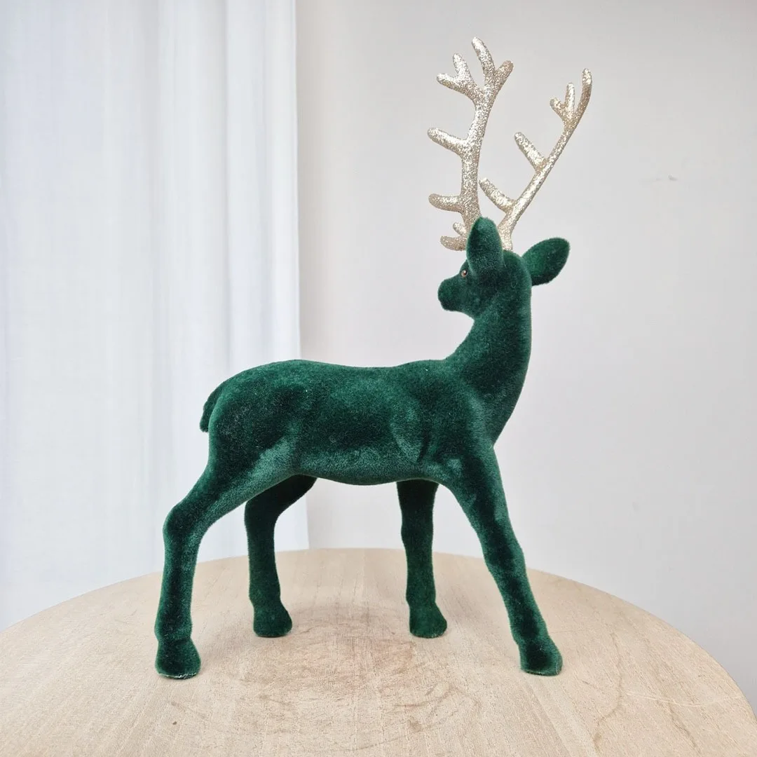Renifer jeleń welurowa figurka świąteczna zielona 32cm