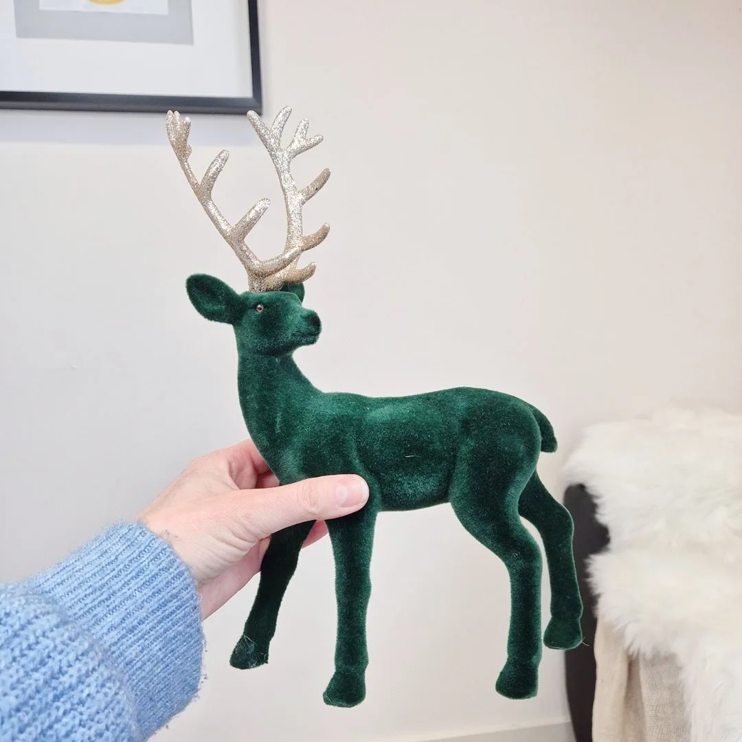 Renifer jeleń welurowa figurka świąteczna zielona 32cm