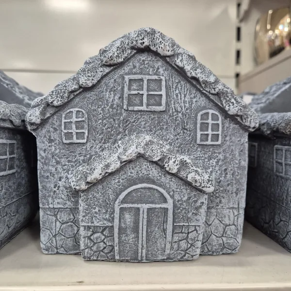 Osłonka na doniczkę betonowa szara w kształcie domku 12,5x7cm