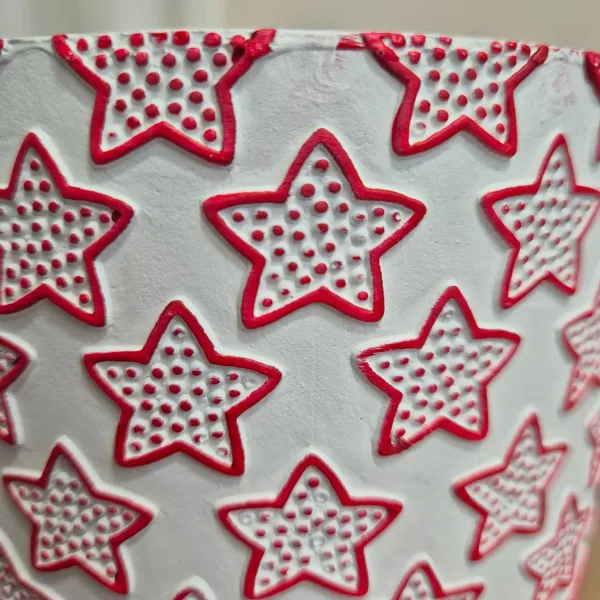 Osłonka na doniczkę ceramiczna biała świąteczna w czerwone gwiazdki 12cm
