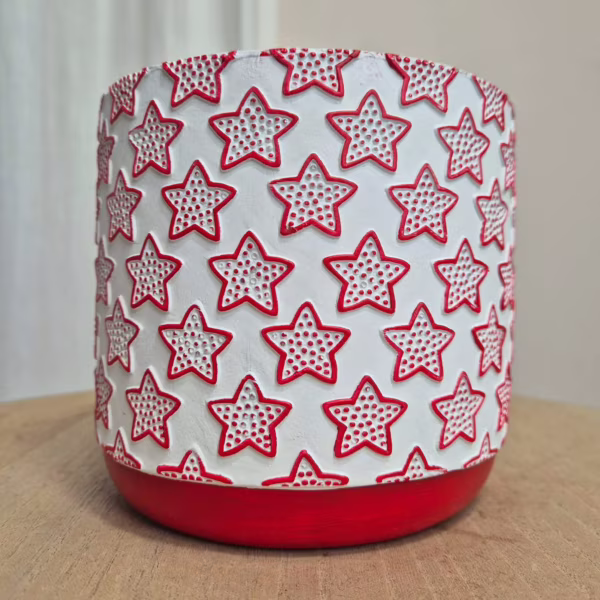 Osłonka na doniczkę ceramiczna biała świąteczna w czerwone gwiazdki 12cm