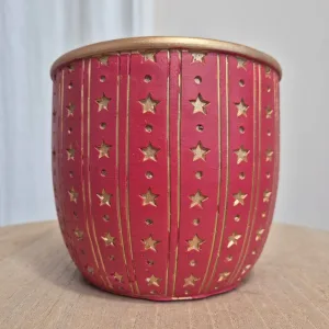 Osłonka na doniczkę ceramiczna czerwona świąteczna w złote gwiazdki 12cm