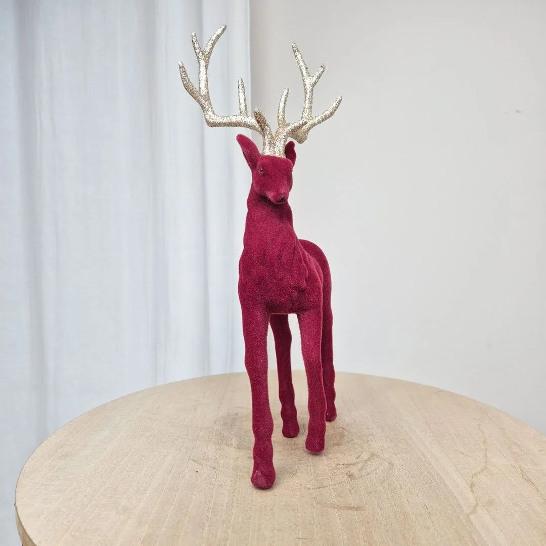 Renifer jeleń welurowa figurka świąteczna bordowa 32cm