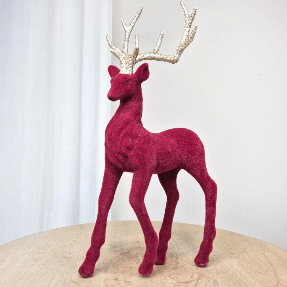Renifer jeleń welurowa figurka świąteczna bordowa 32cm
