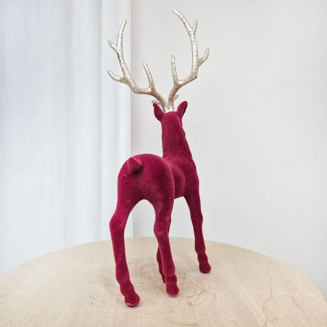 Renifer jeleń welurowa figurka świąteczna bordowa 32cm