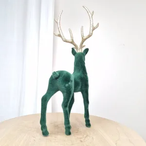 Renifer jeleń welurowa figurka świąteczna zielona 32cm