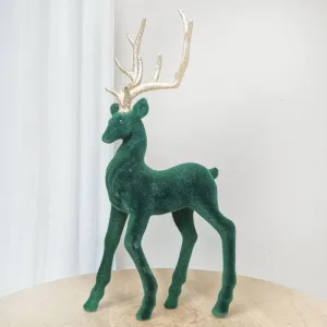Renifer jeleń welurowa figurka świąteczna zielona 32cm