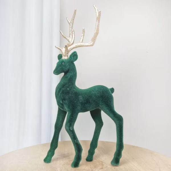 Renifer jeleń welurowa figurka świąteczna zielona 32cm